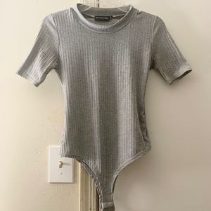 Grey Lined Mockneck Bodysuit